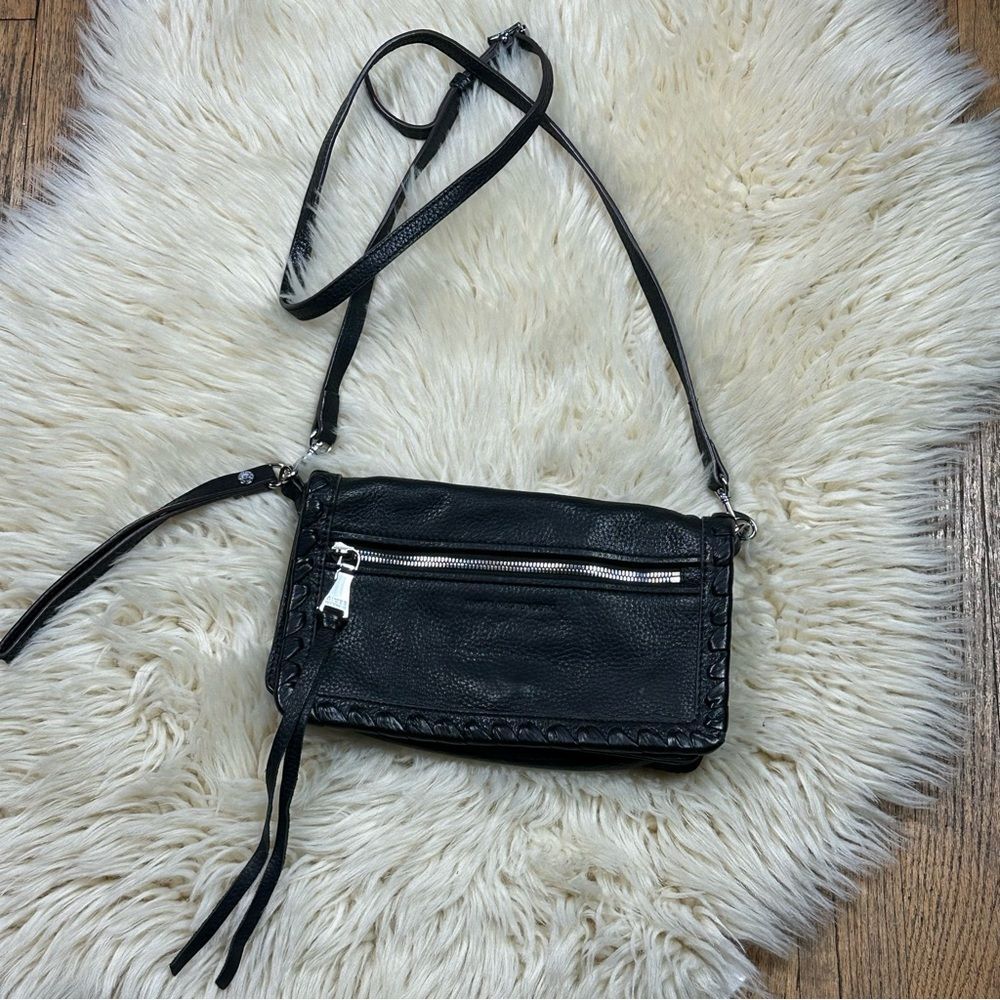 Aimee Kestenberg Black Leather Braided-Edge Crossbody